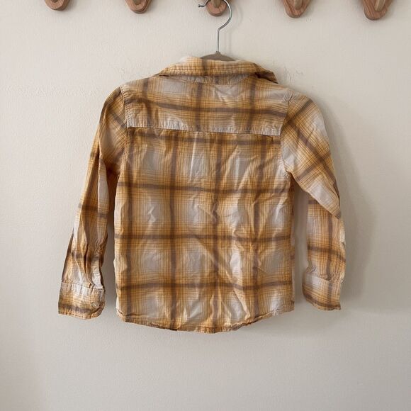 OshKosh B'gosh Boys Button Up Shirt Plaid Yellow Brown Blue 100% Cotton- Size 5 - Picture 5 of 5